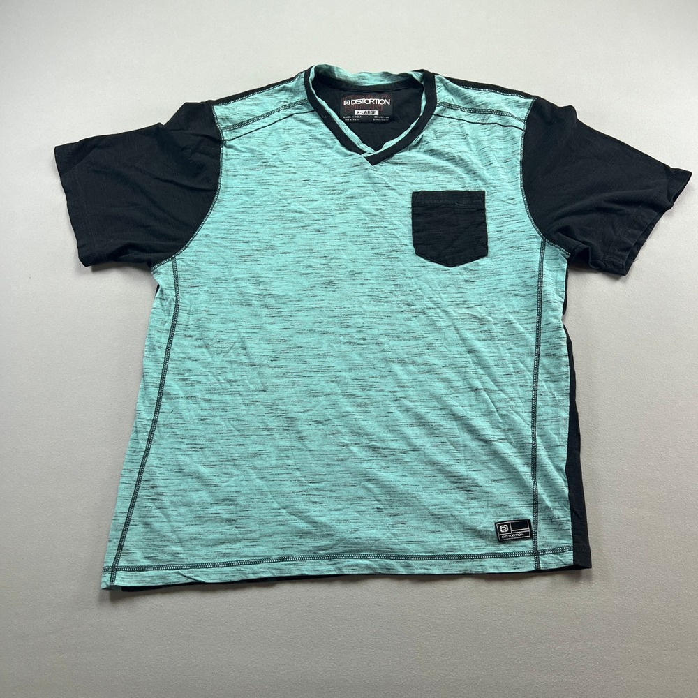 Distortion T Shirt Men XL Mint Green Black Space Dye Cotton Raglan Sleeve V Neck